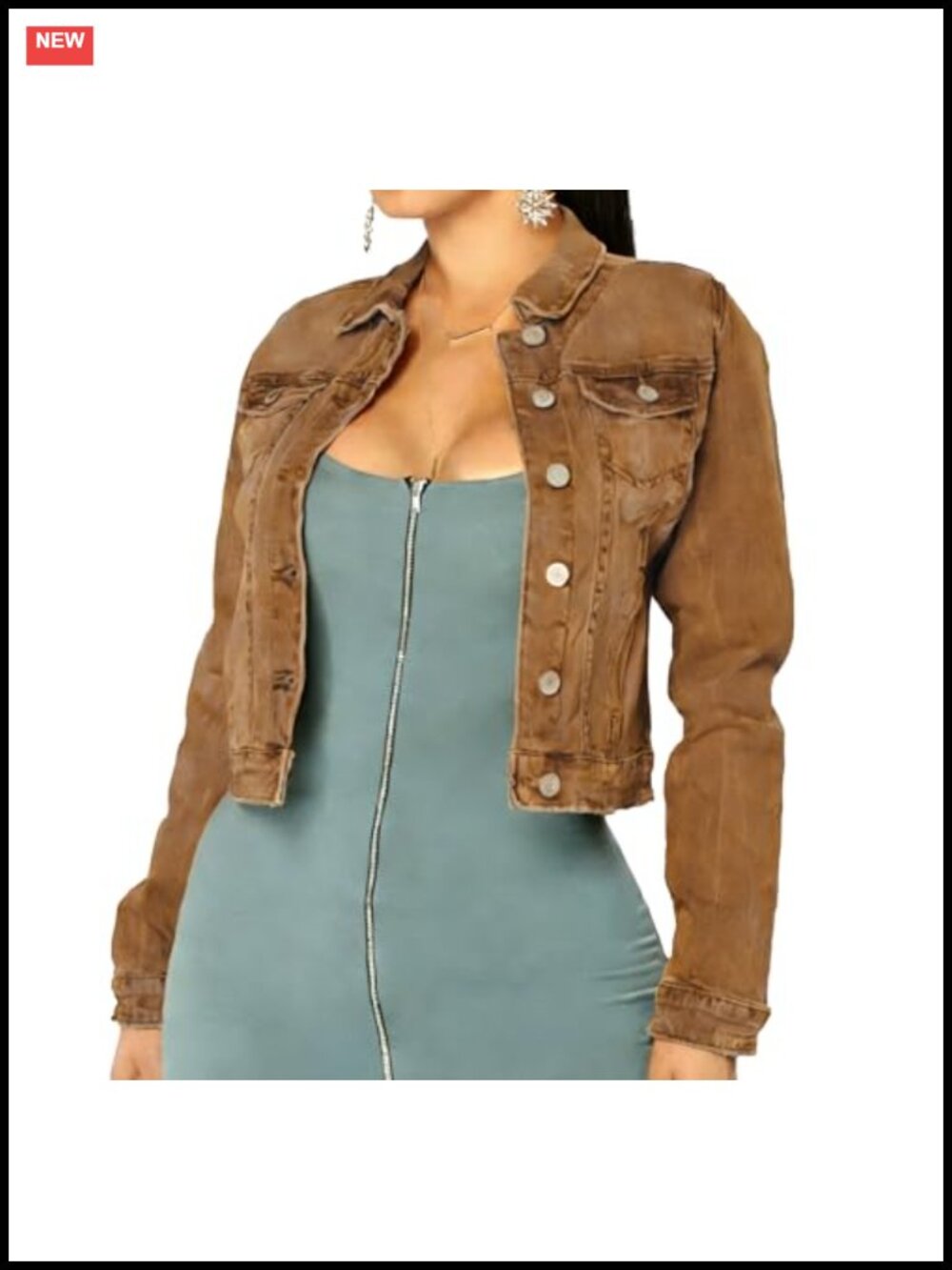 Women's Long Sleeve Distressed Denim Trucker Jacket Classic Fit